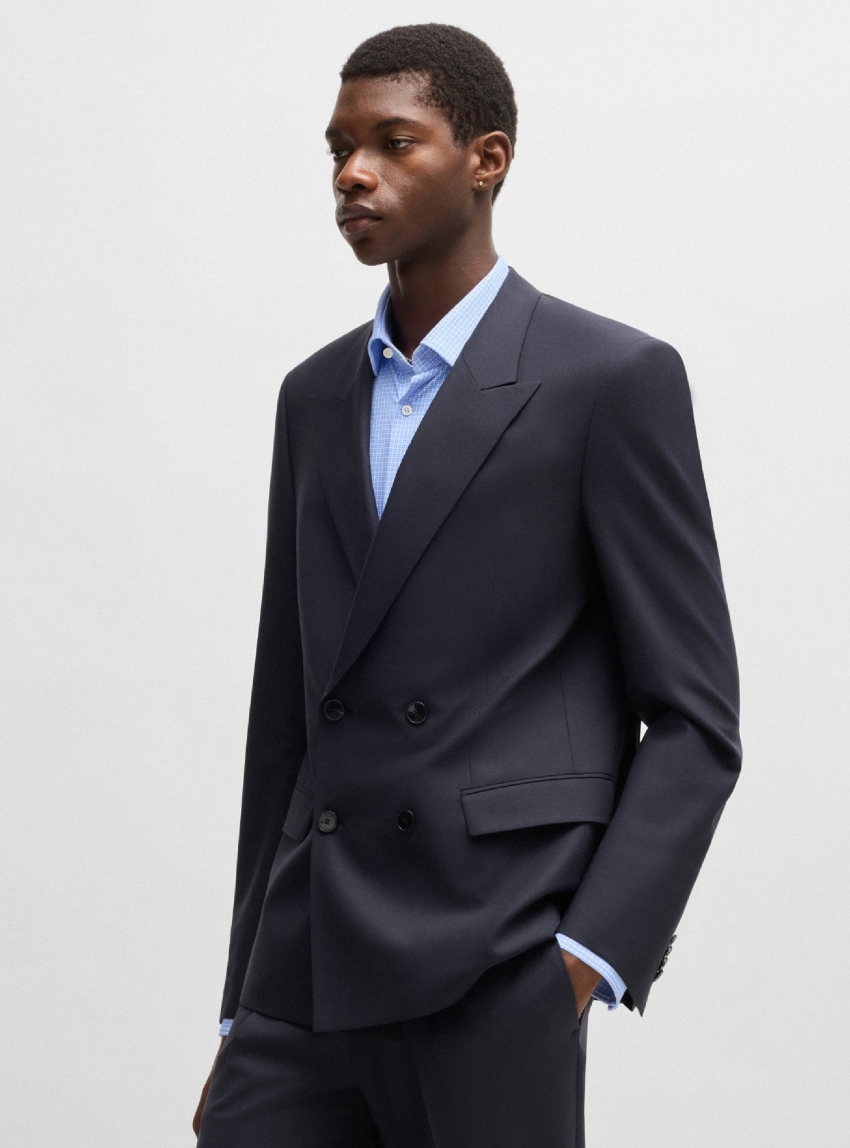HUGO Slim Fit Double Breasted Blazer Henry244F1X - Dark Blue