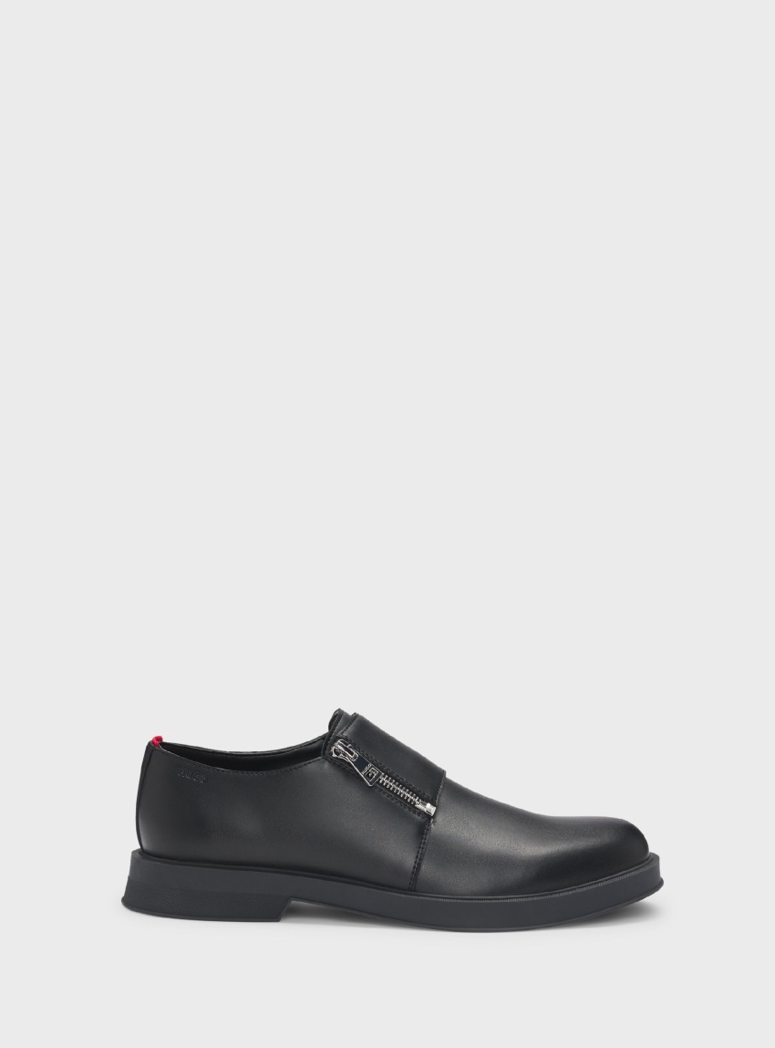 HUGO Leather Quarter Zip Monk Shoes Lenner_Monk_al - Black