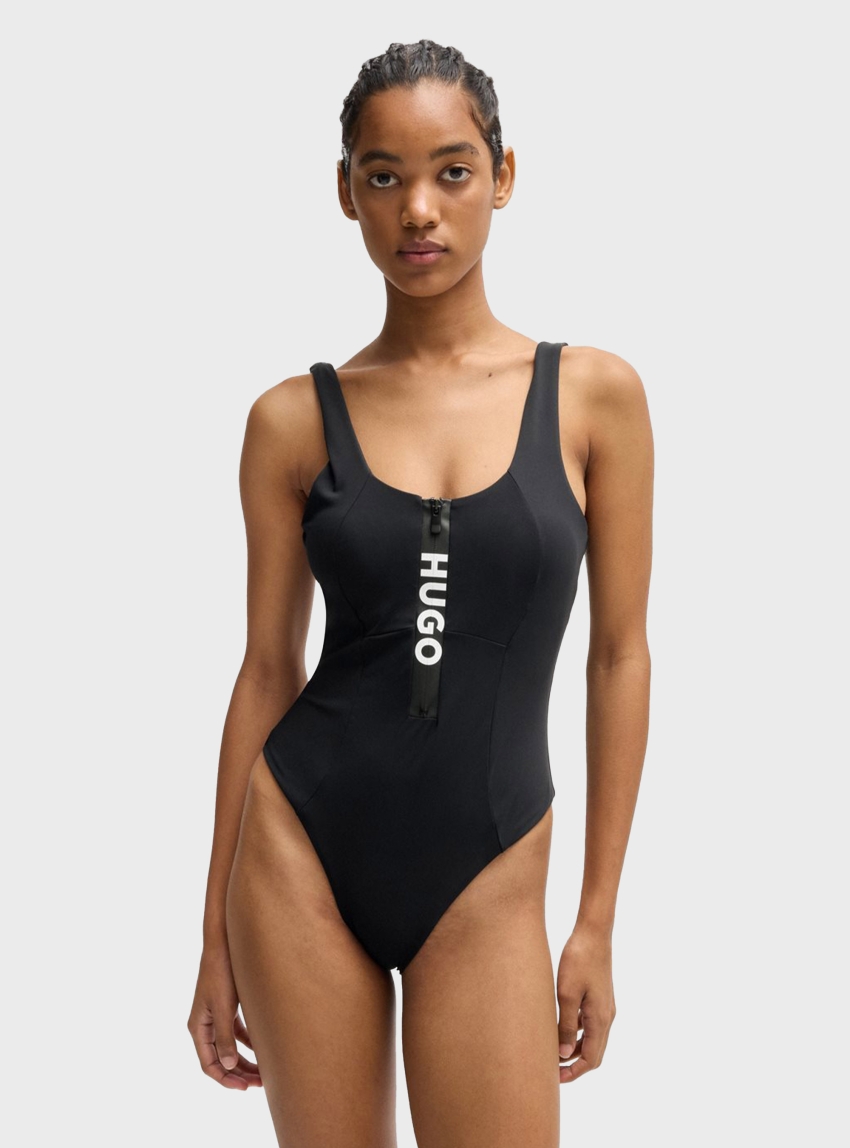 HUGO Zip Logo Swimsuit WAVE - Black