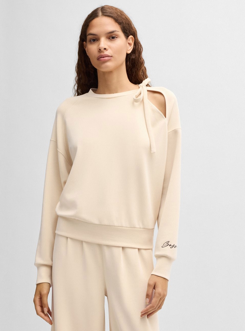 BOSS Tie Neck Sweatshirt C_Eslita - Light Beige