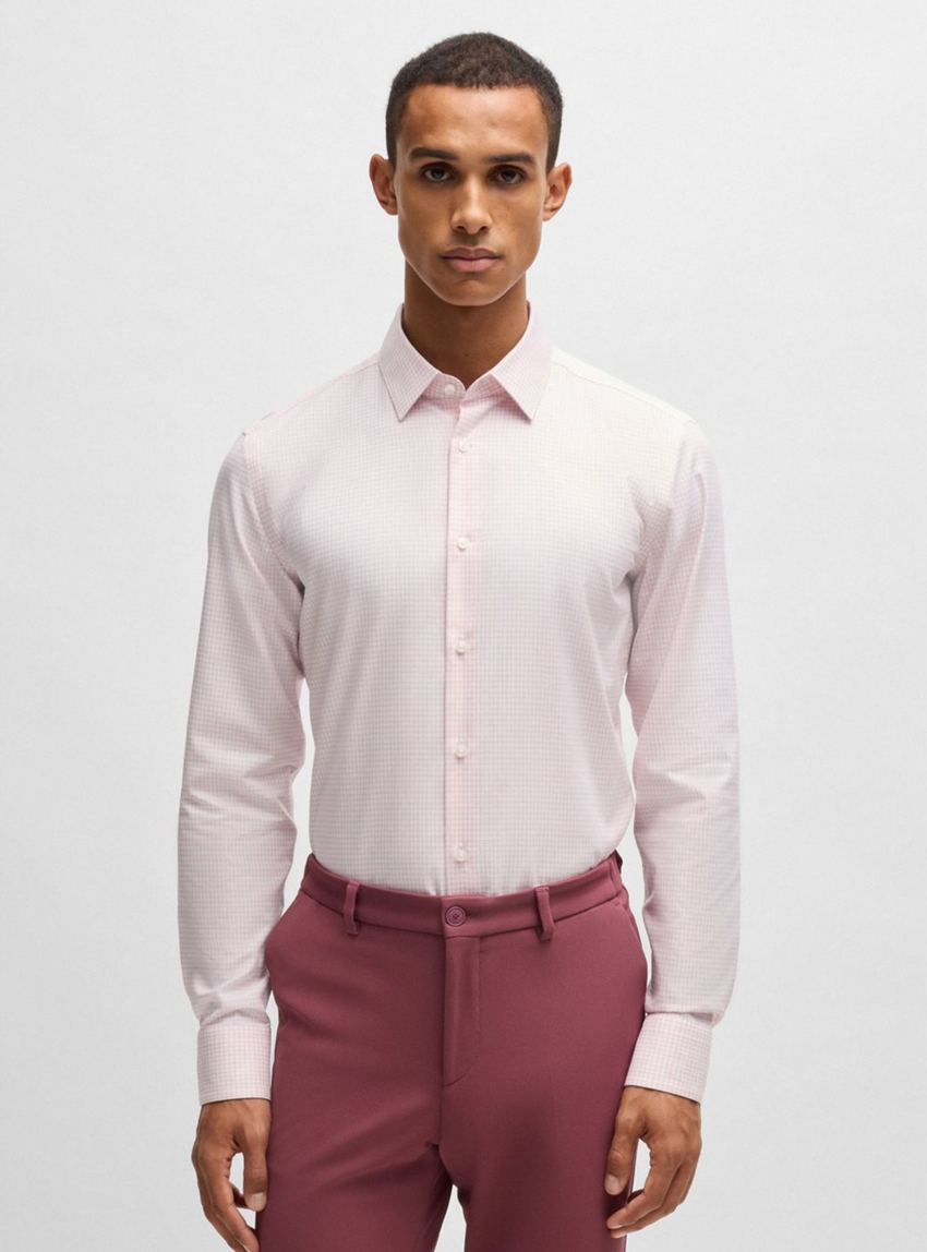 BOSS Slim Fit Anti-Bacterial Cotton Oxford Shirt P-HANK-s-kent-C1-222 - Pale Pink