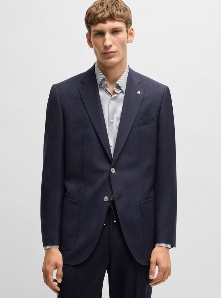 BOSS Regular Fit Micro Pattern Blazer H-Janson-233 - Dark Blue