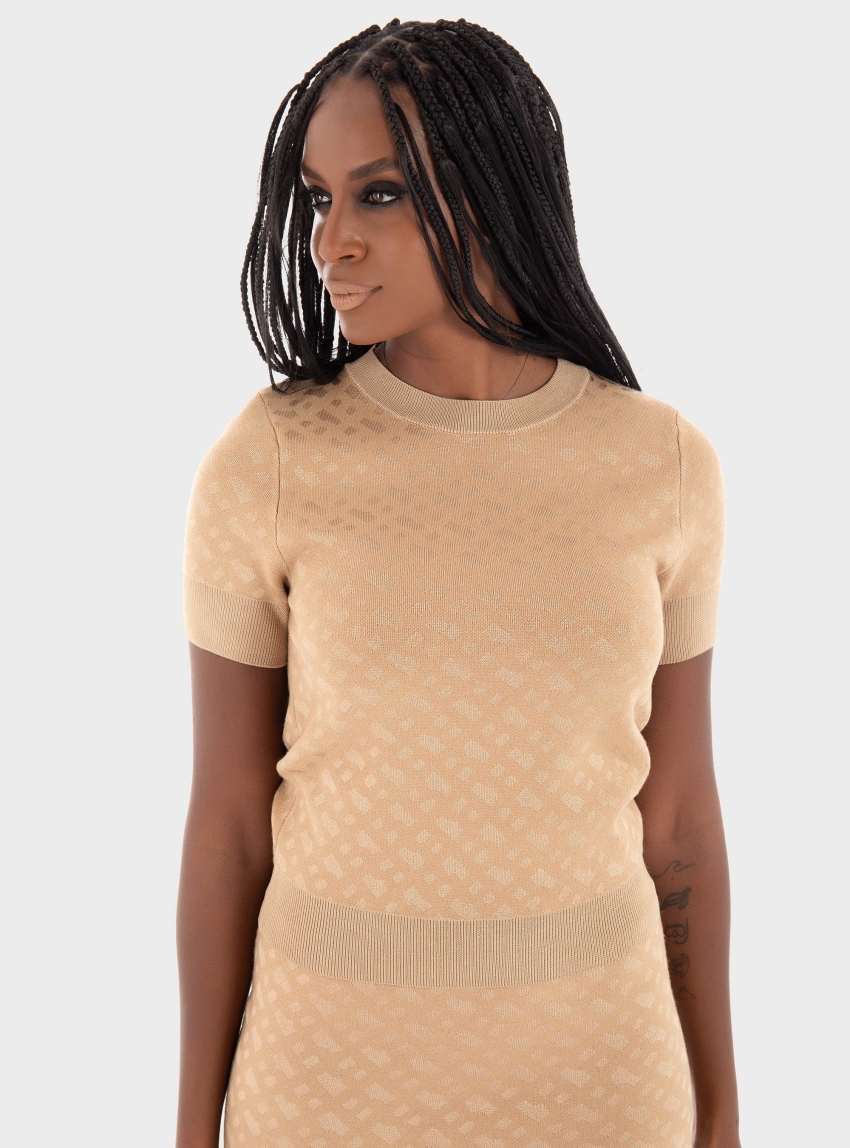 BOSS Knitted Jacquard Top Forkena - Beige
