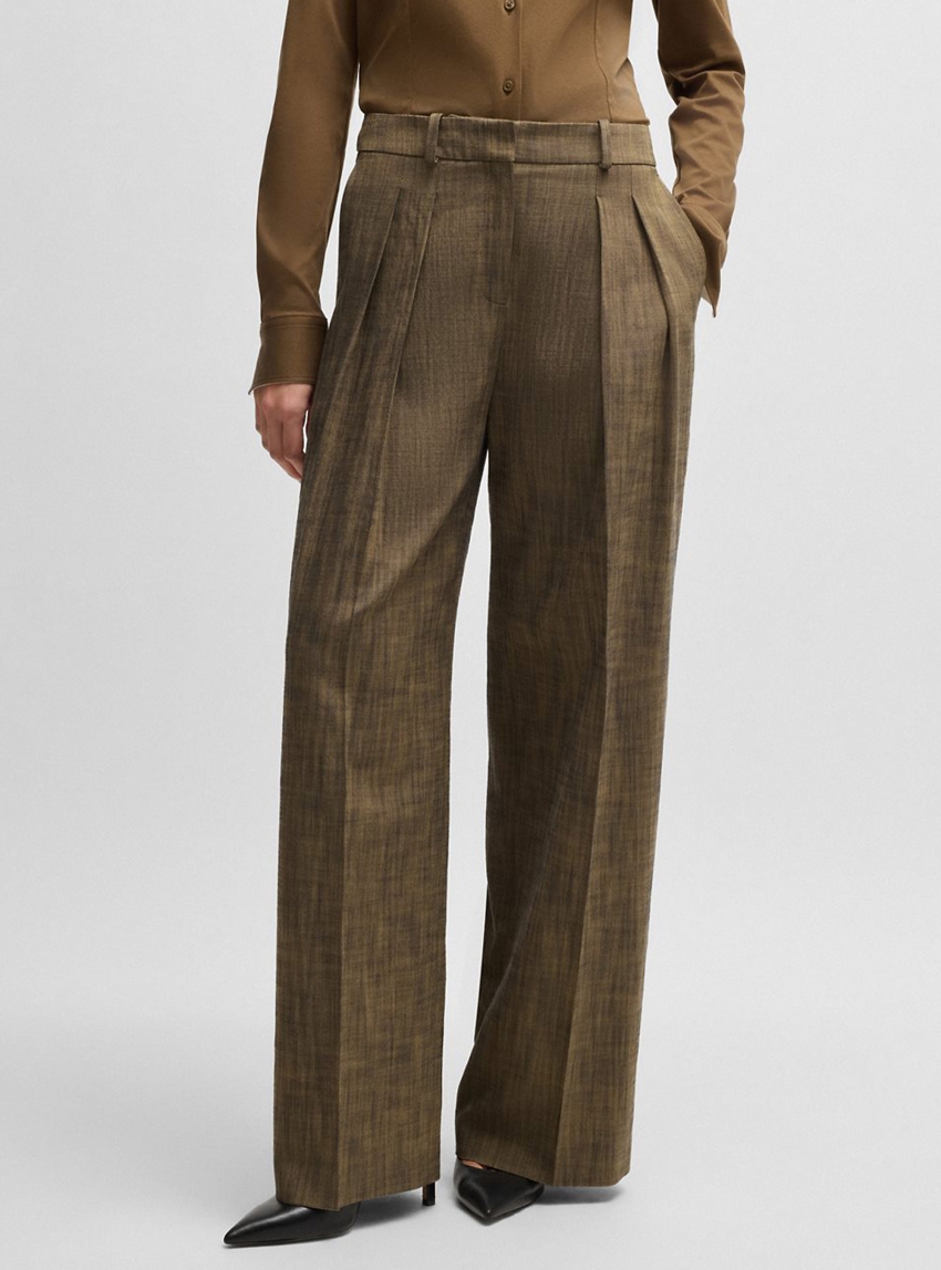BOSS Regular Fit Pleated Front Trousers Tiana2 - Light Brown