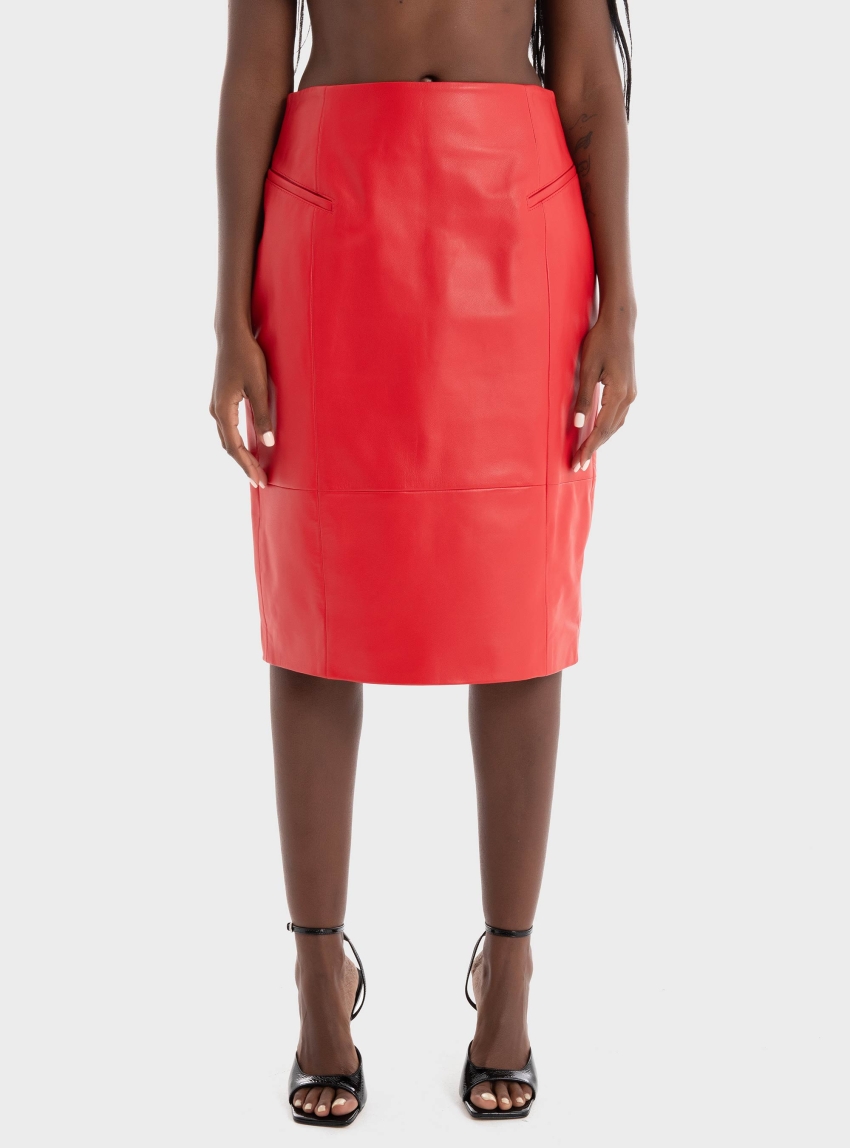 BOSS Pencil Skirt In Lustrous Leather Sepaco - Red