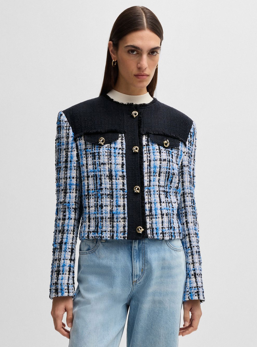 BOSS Tweed Jacket With Contrast Panels And Knot Buttons Josola - Blue