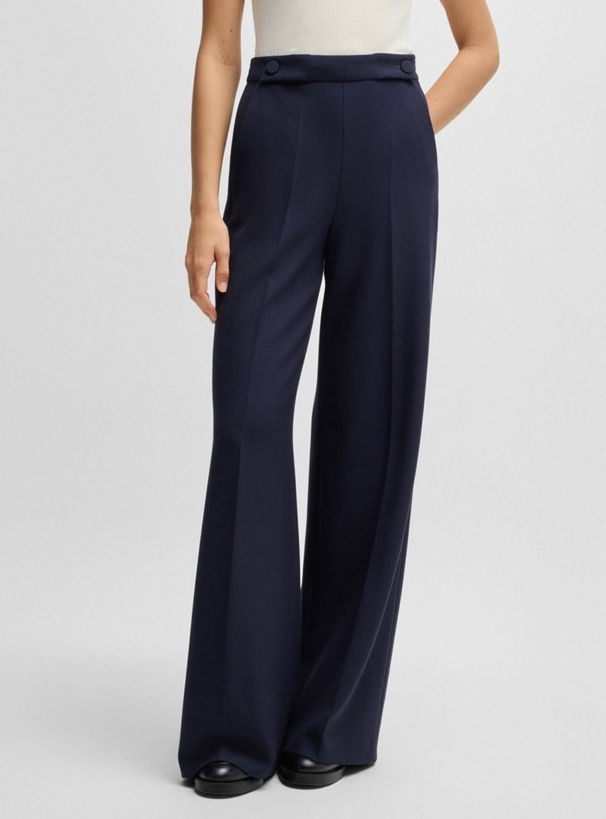 BOSS Wide-Leg Trousers With Button Waistband Tupita - Dark Blue