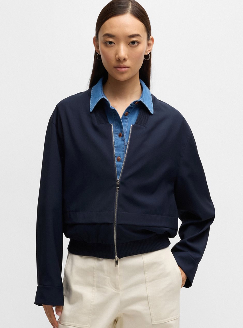 BOSS Oversized-Fit Jacket With Layered Effect Jirian - Dark Blue