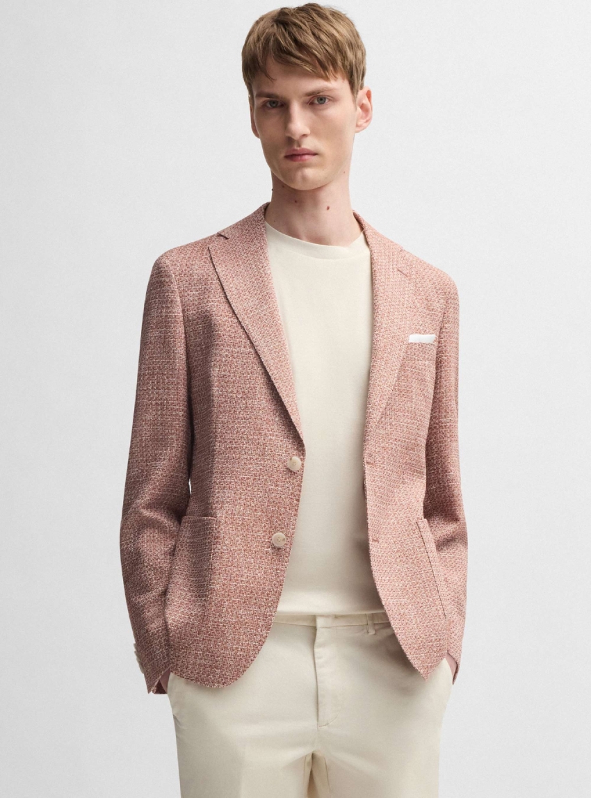 BOSS Slim-Fit Micro-Patterned Blazer C-Hanry-252 - Coral