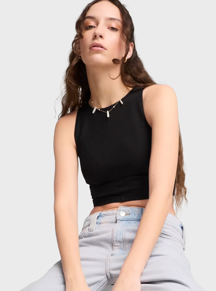 PUMA WARDROBE ESS Ribbed Crop Top - Black