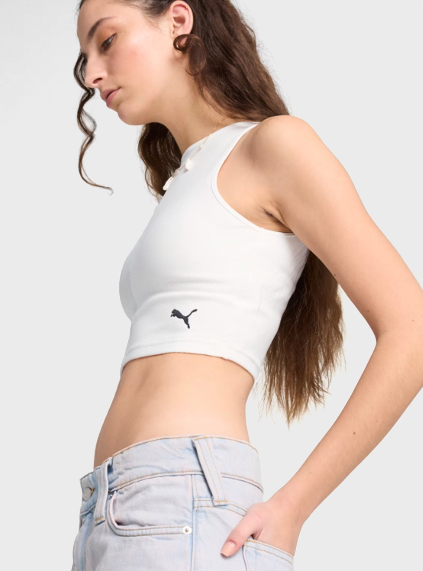 PUMA WARDROBE ESS Ribbed Crop Top - White