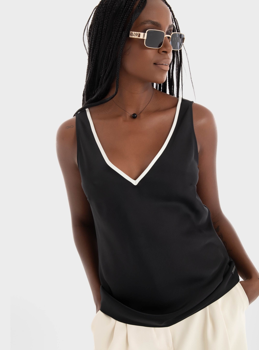 Calvin Klein Tech Satin Top - Black