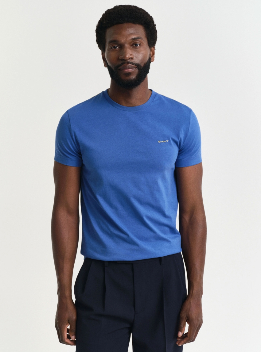 Gant Slim Fit Contrast Logo T-Shirt - Sky Blue