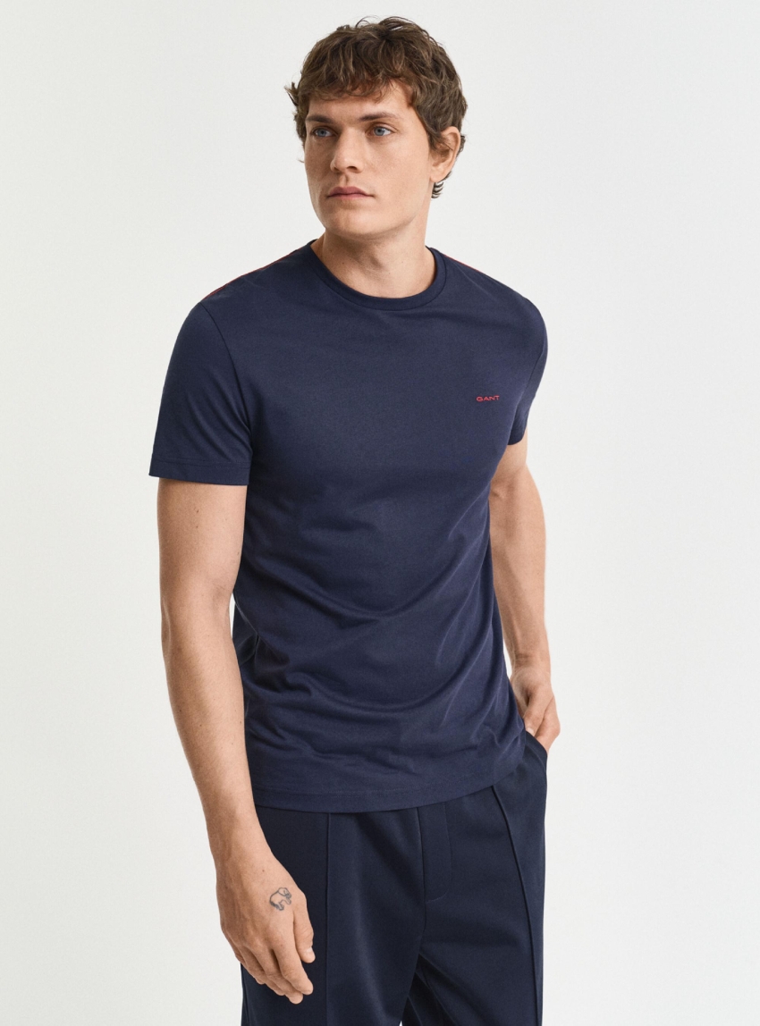 Gant Slim Fit Contrast Logo T-Shirt - Blue