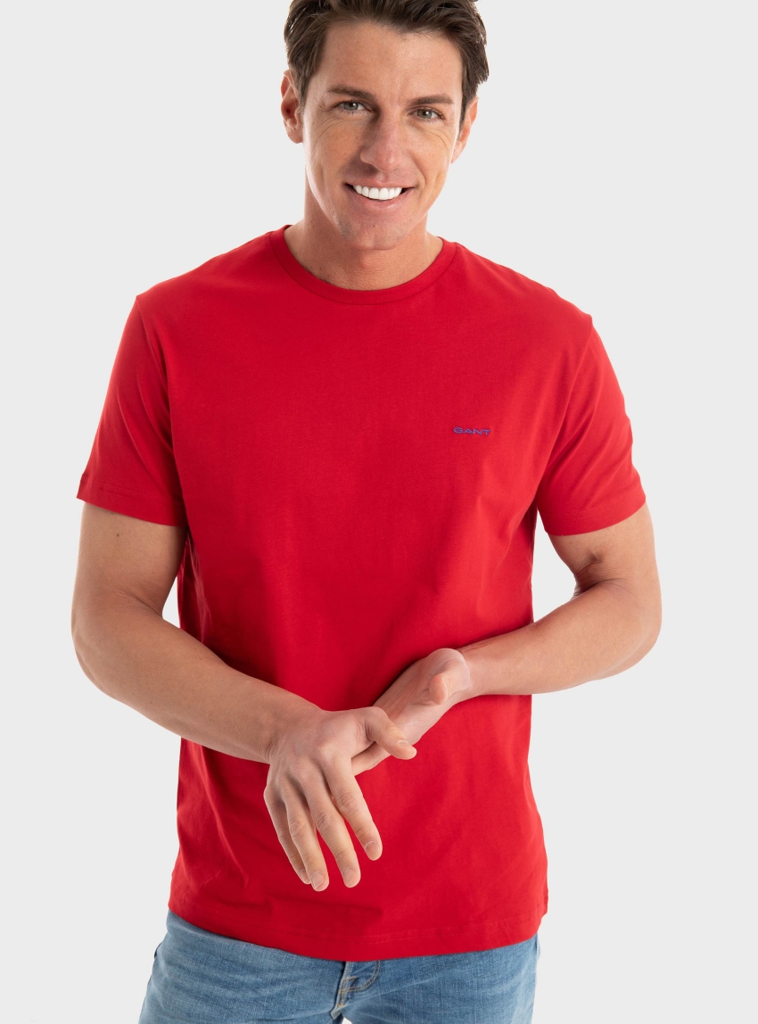 Gant Slim Fit Contrast Logo T-Shirt - Red