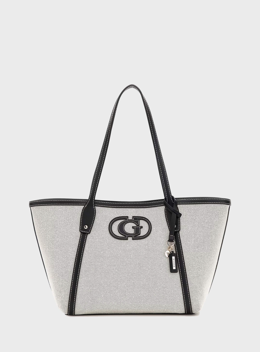 Guess Sebina Logo-Detail Charm Shoulder Bag - Ecru