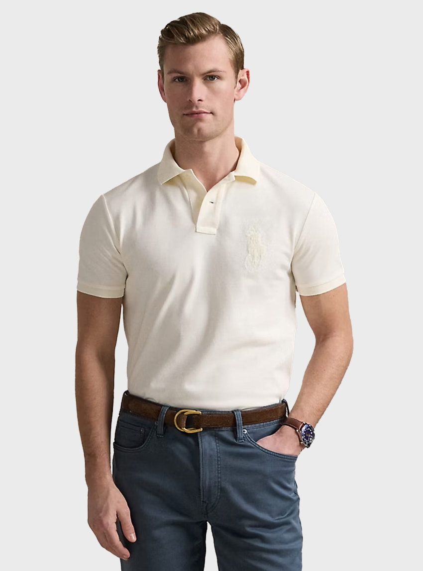 Polo Ralph Lauren Custom Slim Fit Big Pony Mesh Polo Shirt - Cream