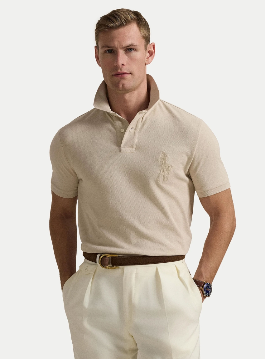 Polo Ralph Lauren Custom Slim Fit Big Pony Mesh Polo Shirt - Beige