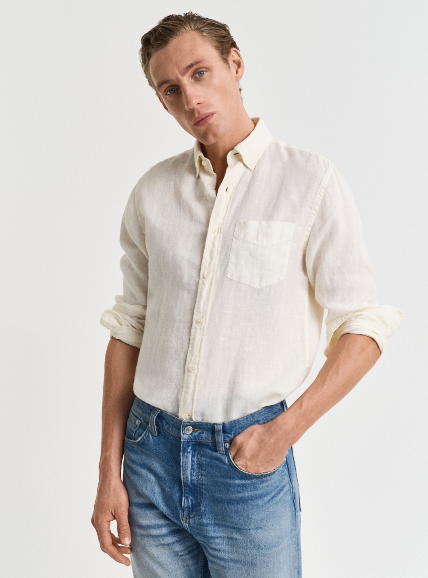 Gant Regular Fit Garment-Dyed Linen Shirt - Cream