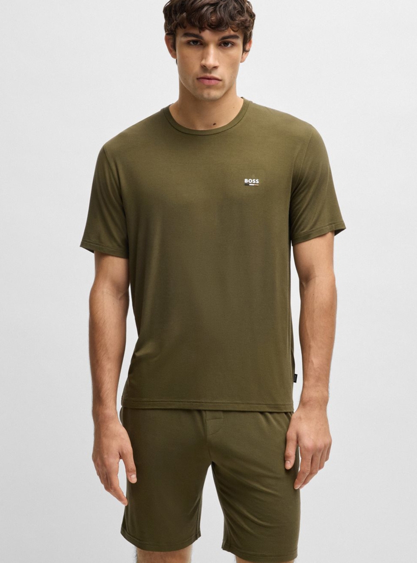 BOSS Stretch-Cotton Pyjama Set Bamboo Short Set - Dark Olive Green