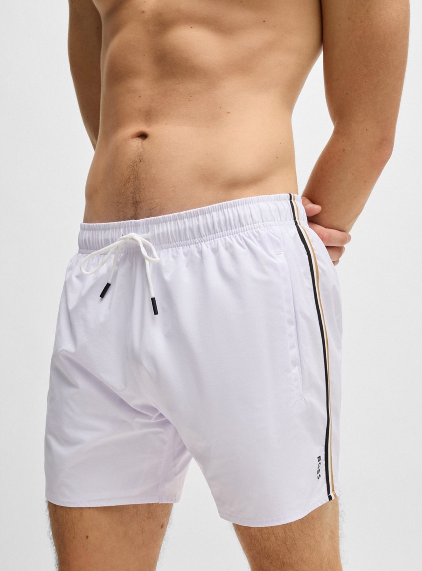 BOSS Swim Shorts With Signature Stripe And Logo Iconic - White