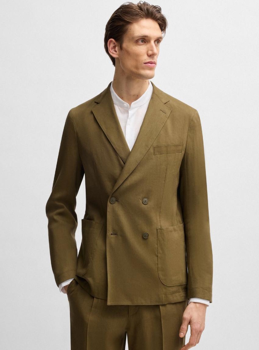 BOSS Double Breasted Slim Fit Blazer P-Hanry-DB-WG-252 - Dark Olive Green