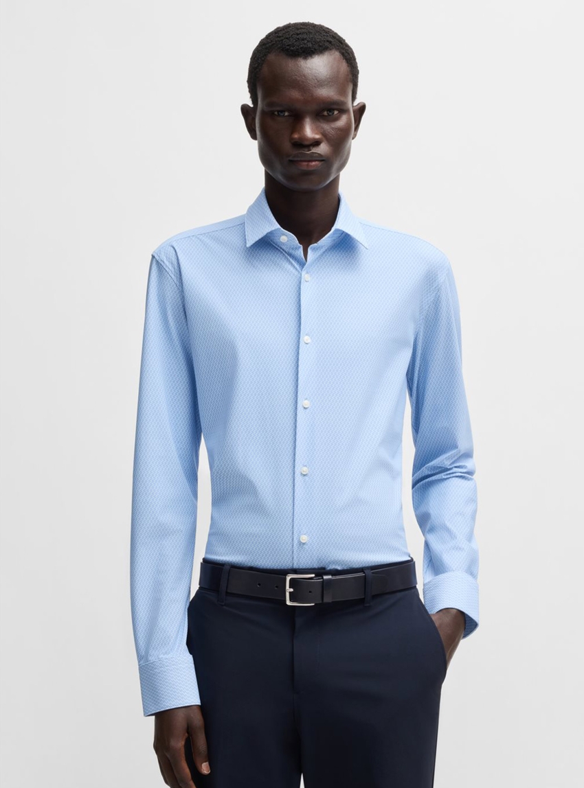 BOSS Slim Fit Performance-Stretch Shirt P-HANK-s-kent-C1-222 - Light Blue
