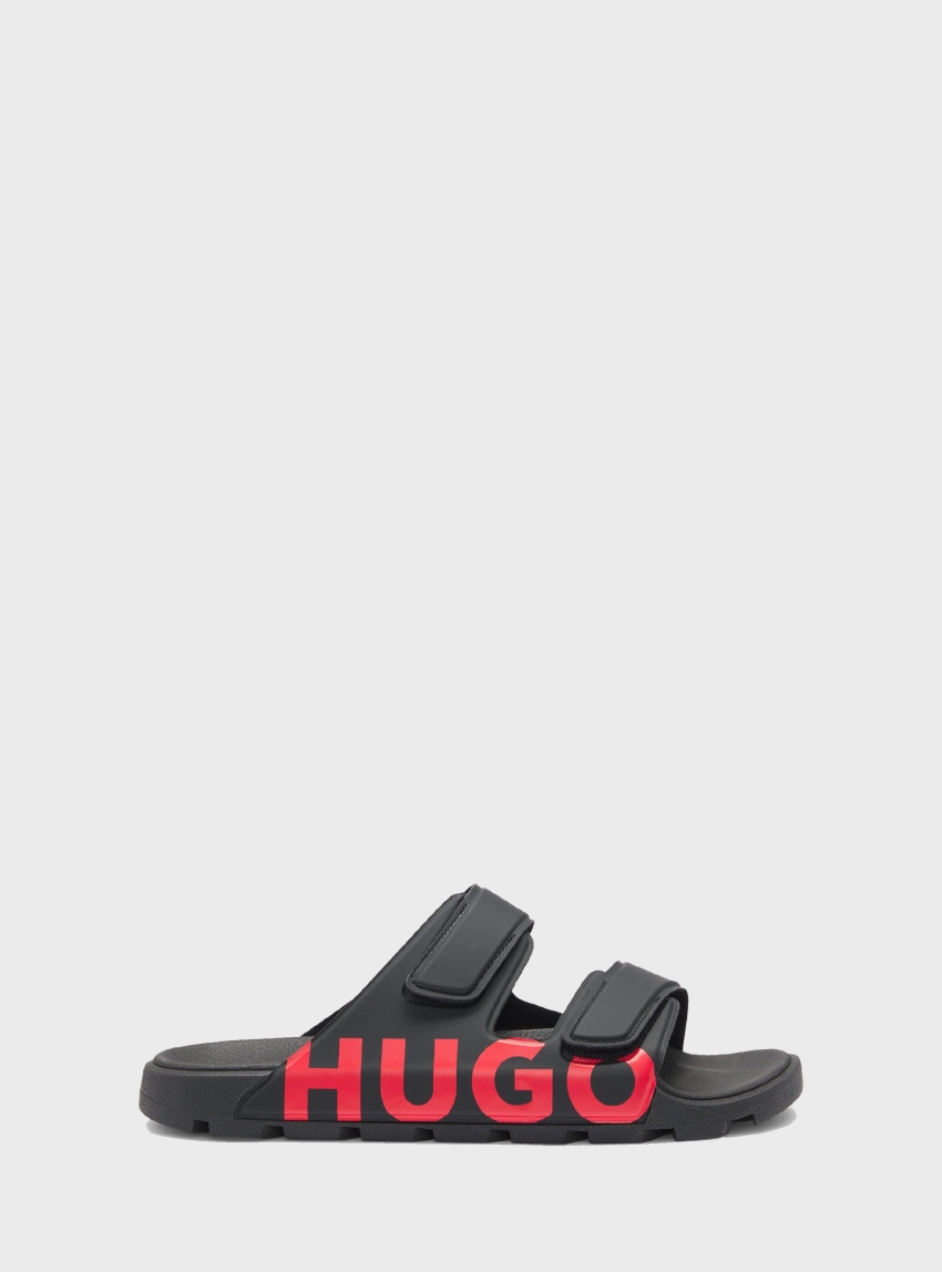 HUGO Logo Sandals With Double Touch-Closure Straps Evander_Sand_lg - Black