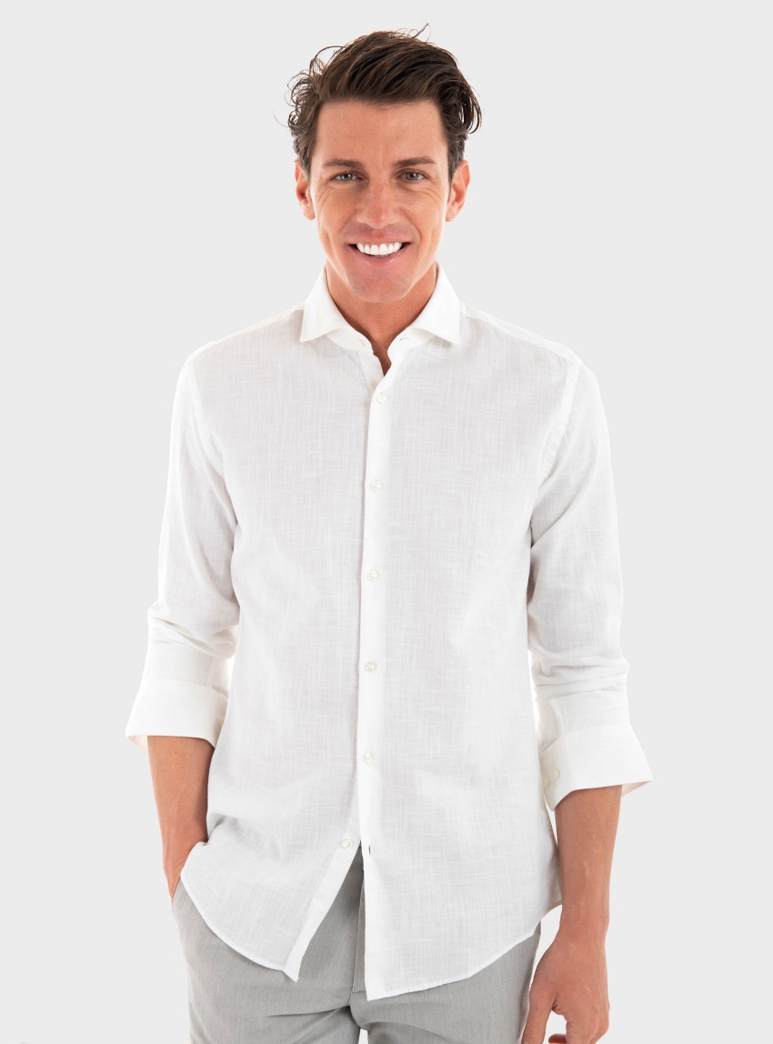 HUGO Slim Fit Linen Blend Shirt Kason - White