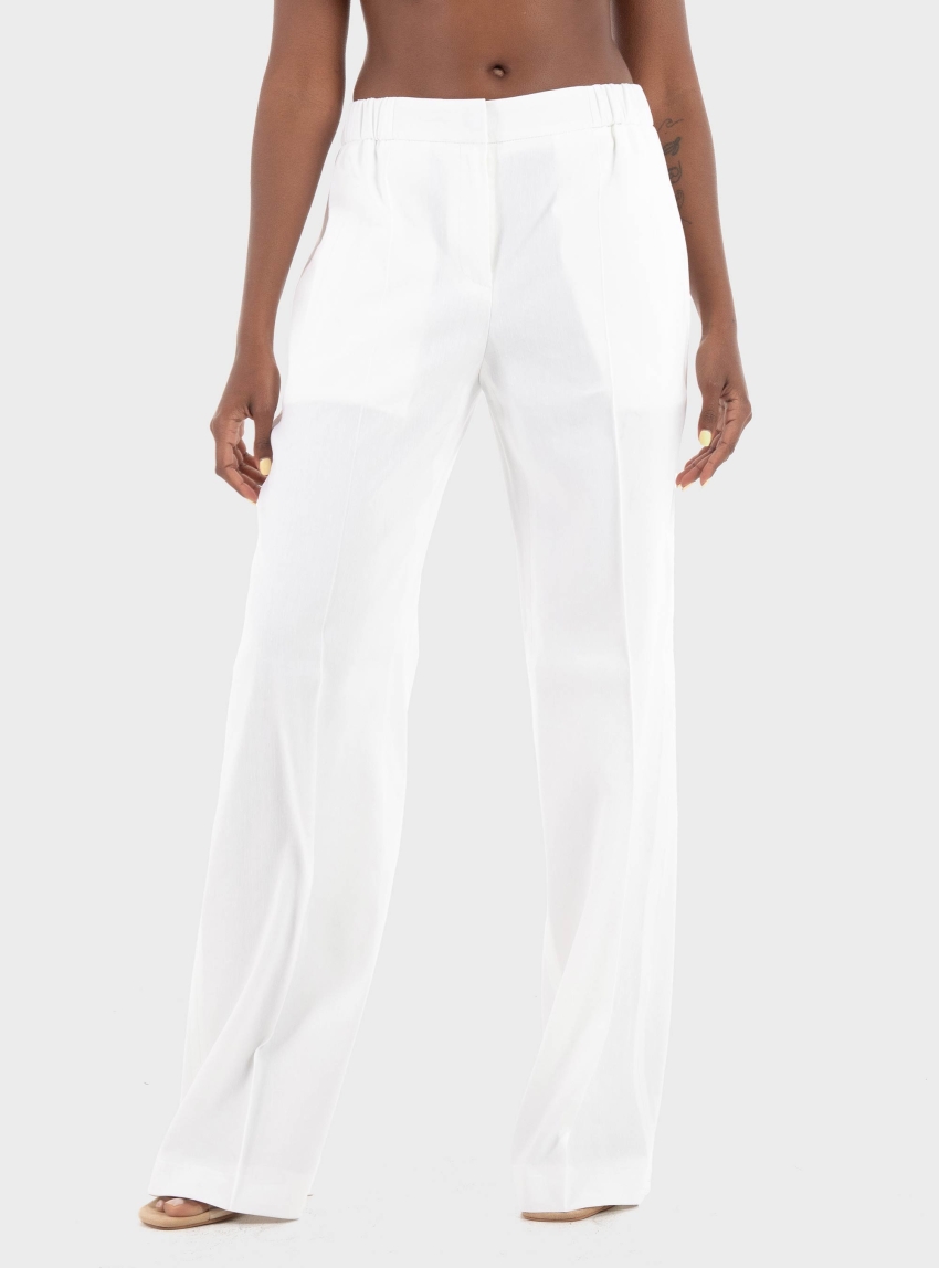 BOSS Relaxed Fit Linen Blend Trousers Toyal2 - White