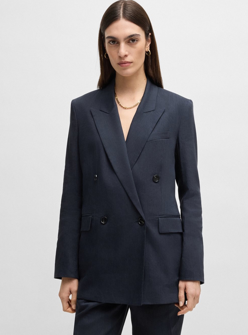 BOSS Regular Fit Linen Blend Blazer Jaleto8 - Dark Blue