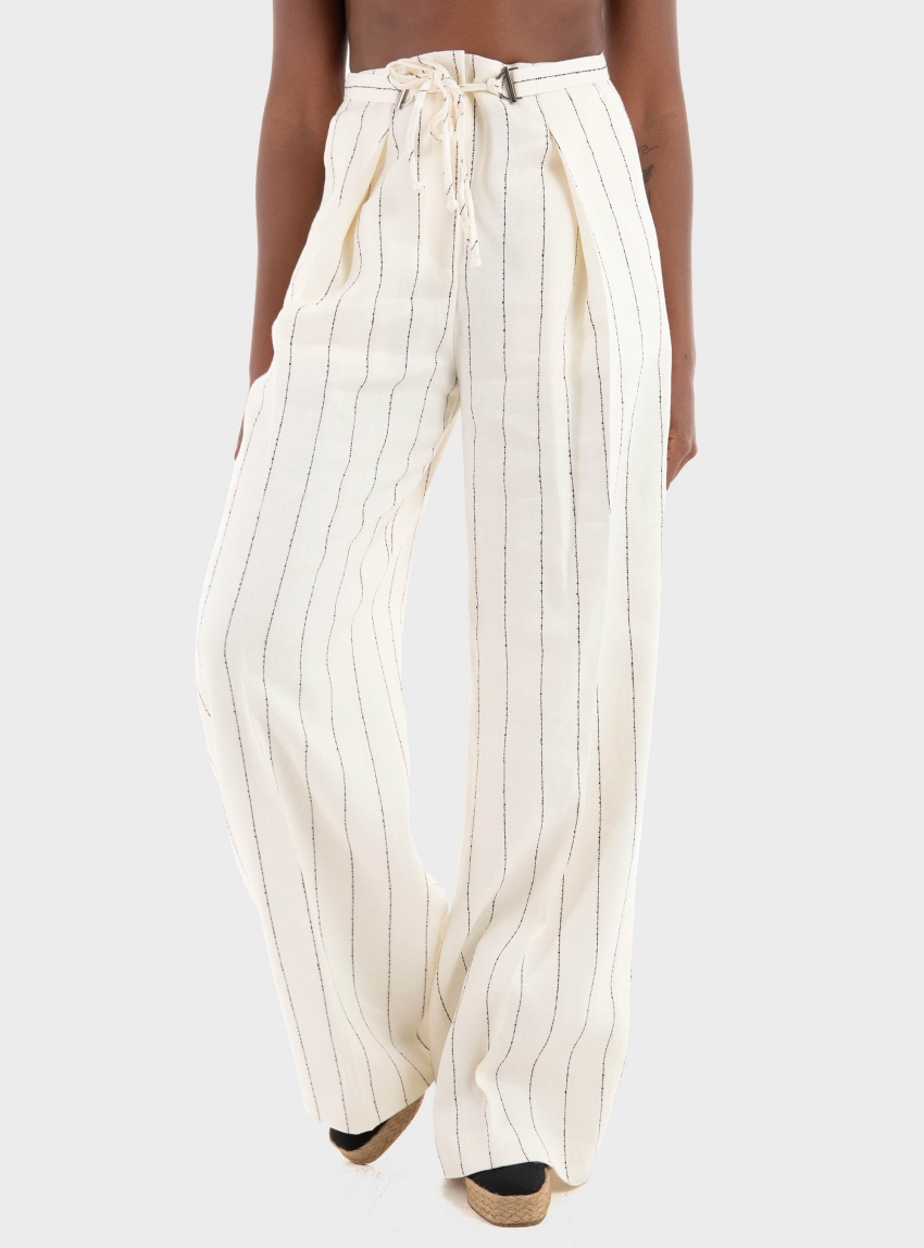 BOSS Loose-Fit Suit Trousers In Striped Linen-Blend Bouclé Tiana5 - Ecru