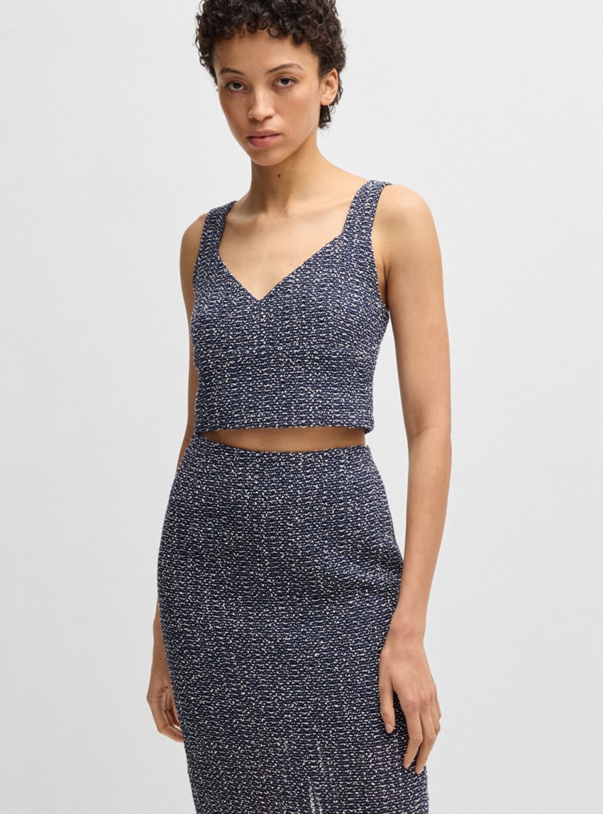 BOSS Tailored Top In Two-Tone Crochet Tweed Balitar - Blue