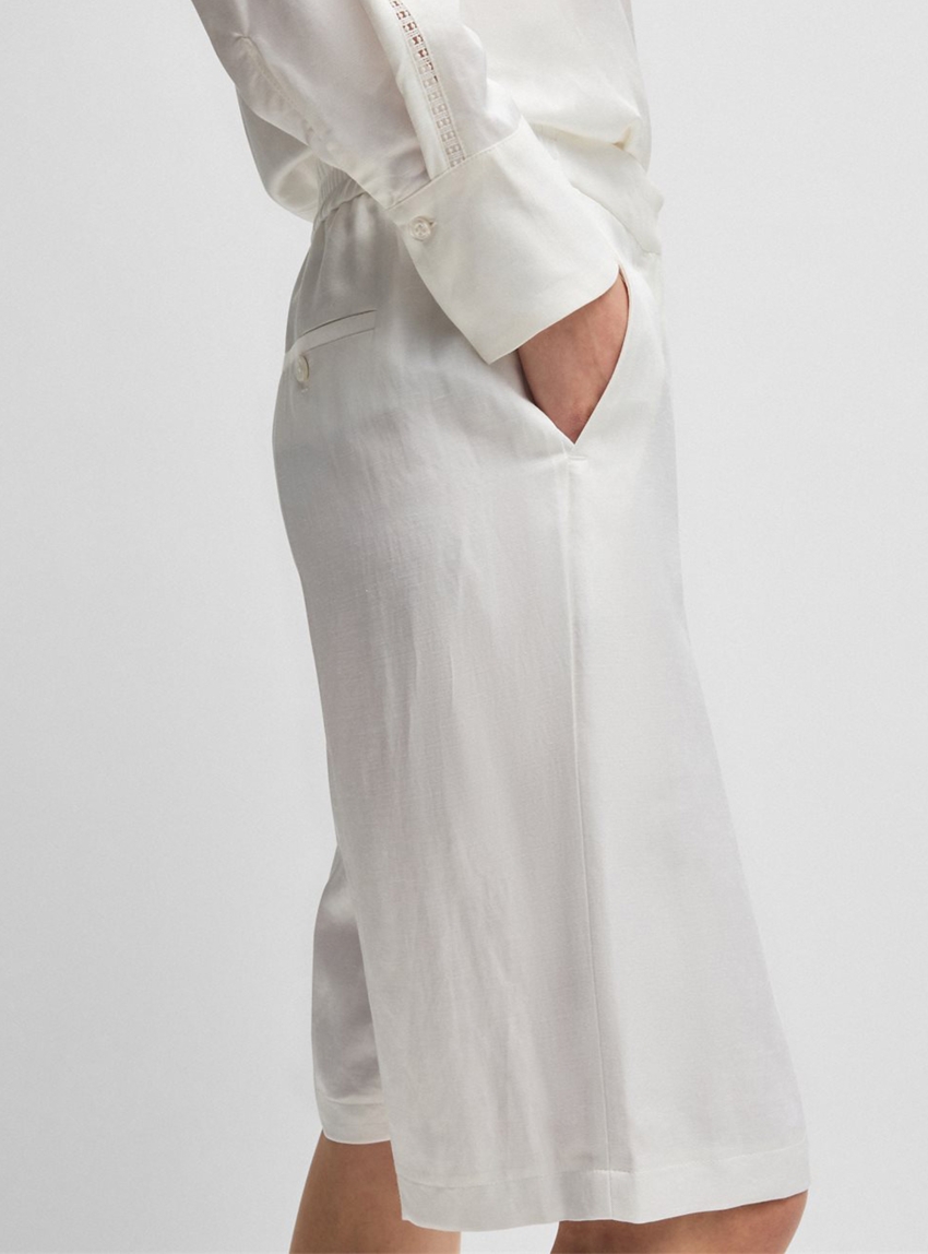 BOSS Relaxed Fit Linen Blend Shorts Telini - White