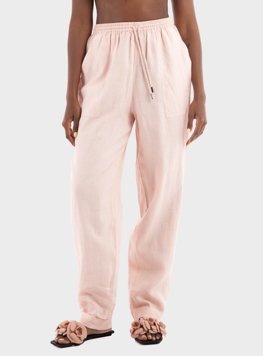 BOSS Regular Fit Ramie Trousers C_Tanjet - Pale Pink