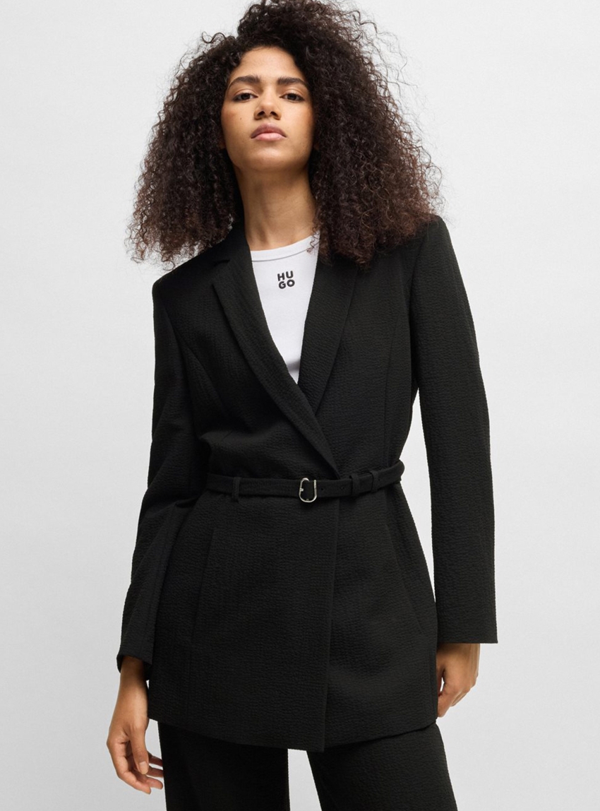 HUGO Regular-Fit Blazer In Seersucker Amelira - Black