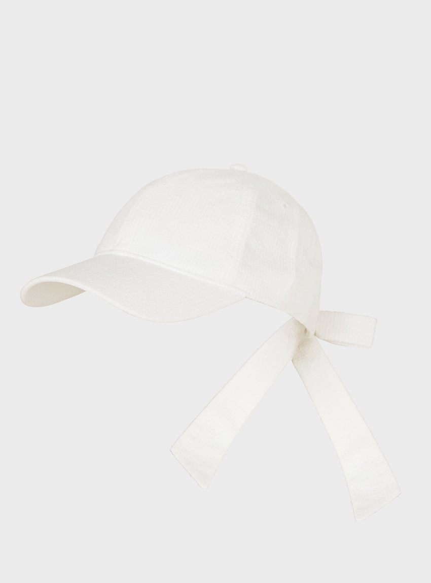 HUGO Cap Ally-BOW-seersucker - White