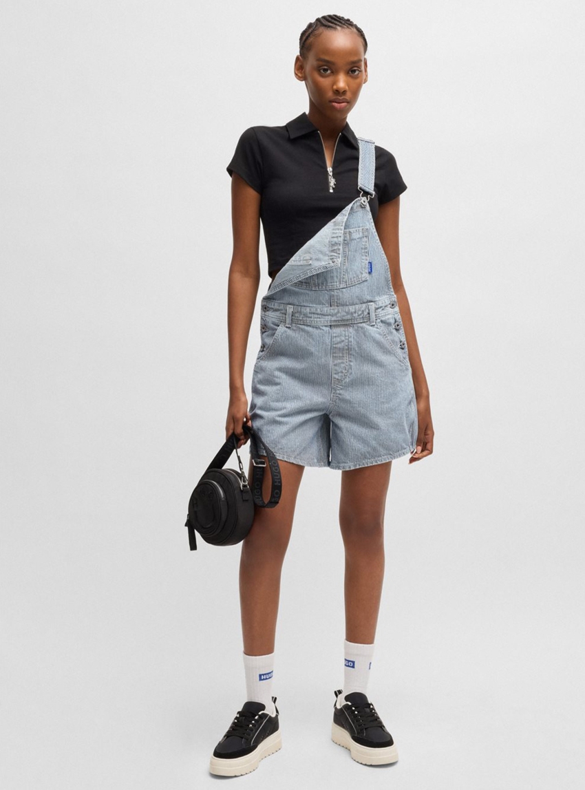 HUGO Short Dungarees In Striped Blue Denim Gaisha_B - Blue