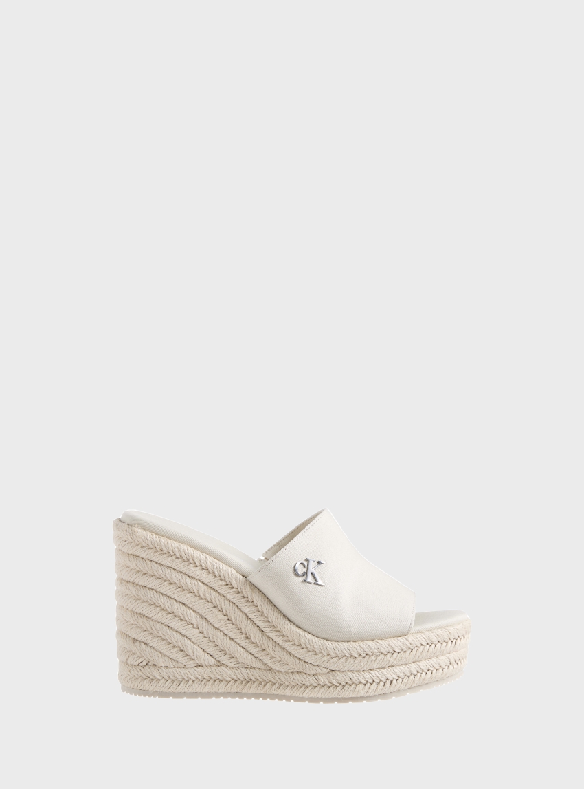 Calvin Klein Platform Espadrille Wedge Sliders - Ecru