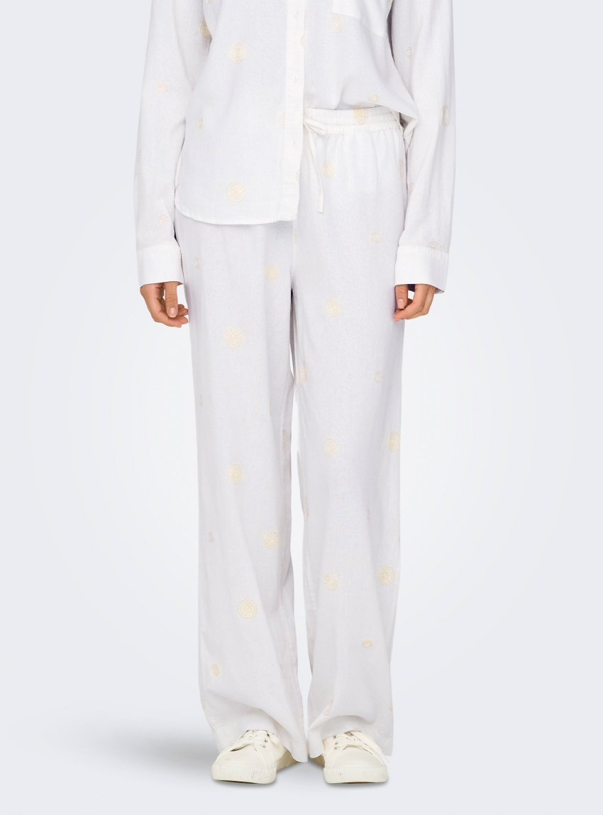 Only Caro Mid Waist Linen Blend Wide Pants - White