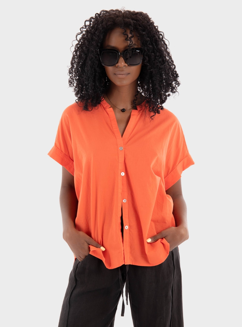 Black & Black  Shirt - Orange Red