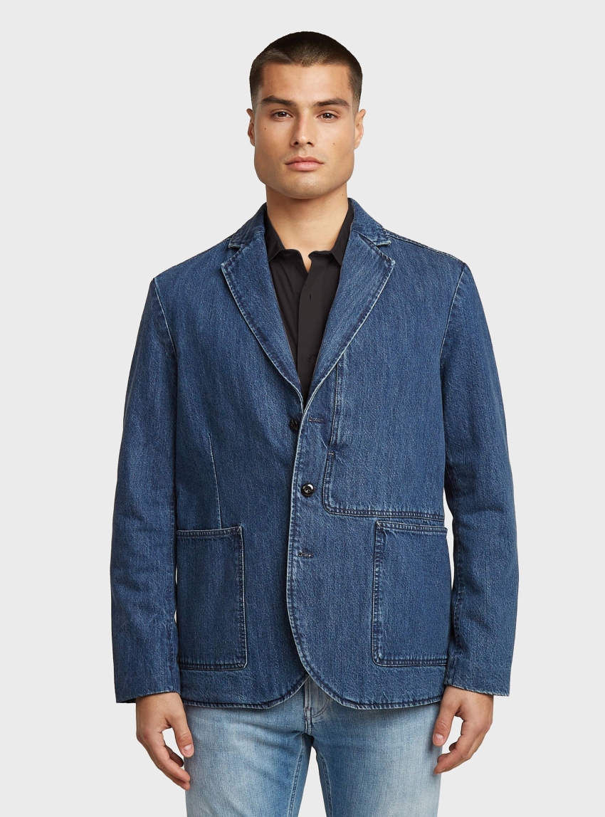 G-Star Chore Casual Denim Blazer - Medium Aged Denim