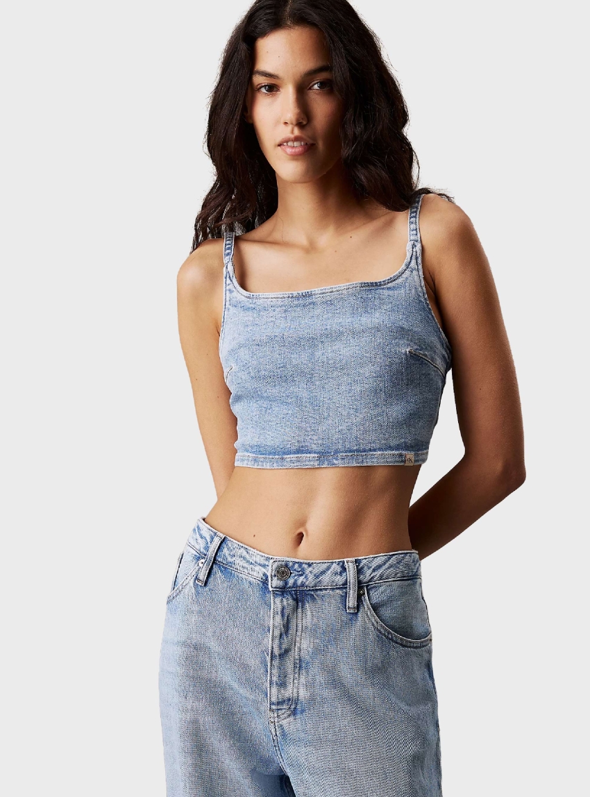 Calvin Klein Denim Bralette Top - Light Aged Denim