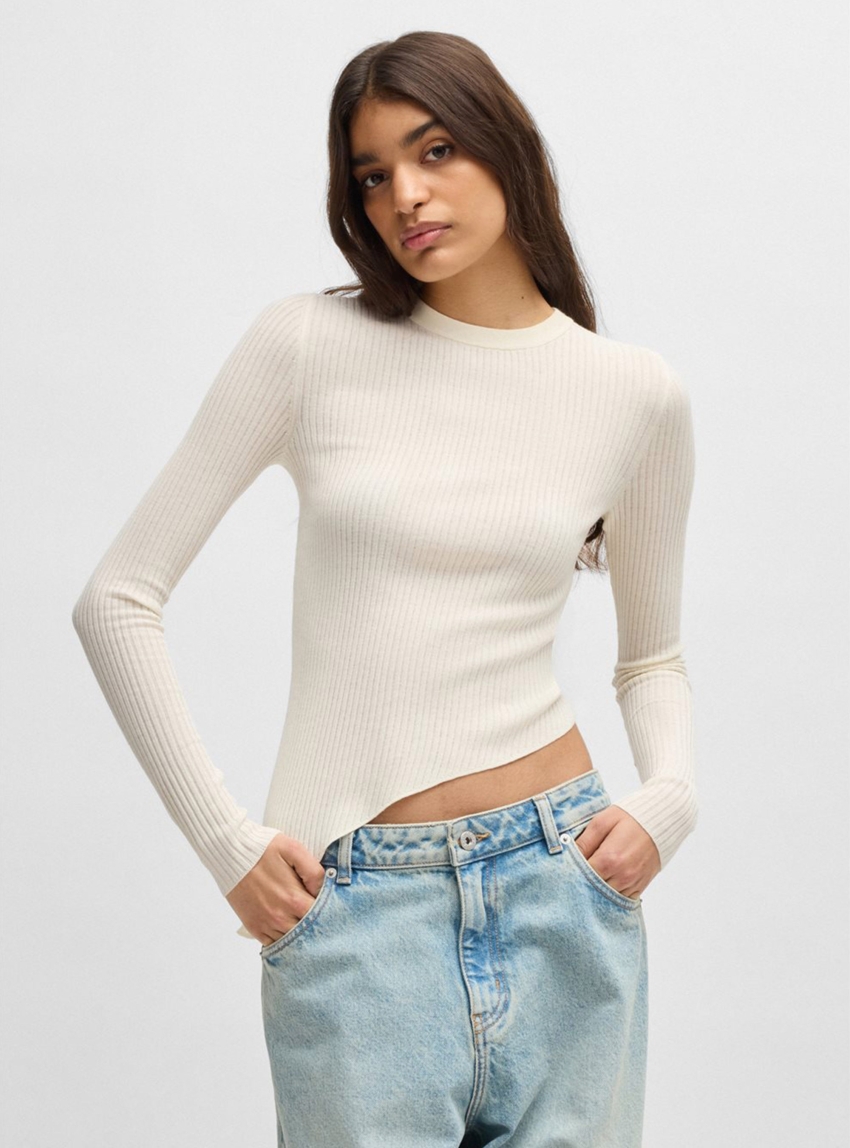 HUGO Asymmetric Hem Knit Somy_B - Off White