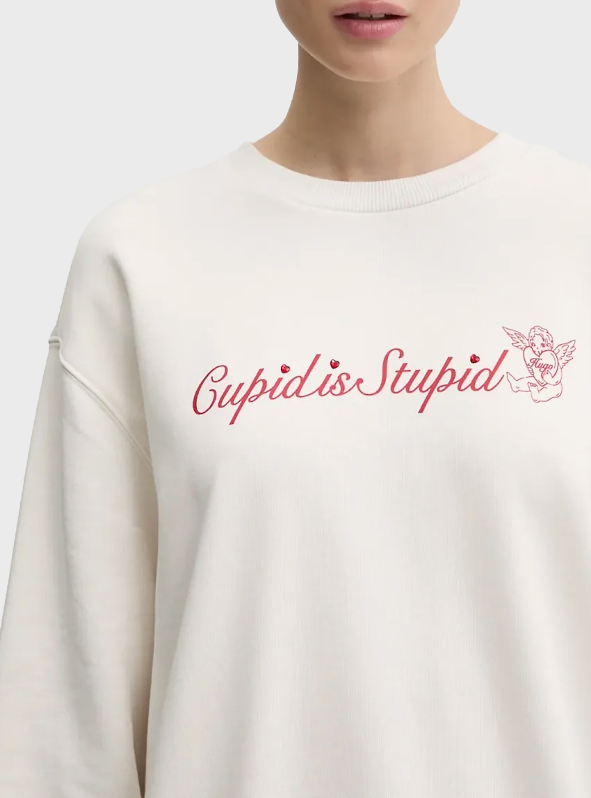 HUGO Oversized Fit Graphic Sweater Classic Crew_B_1 - White