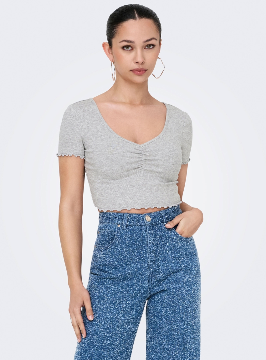 Only Betty V-Neck Top - Light Grey Melange