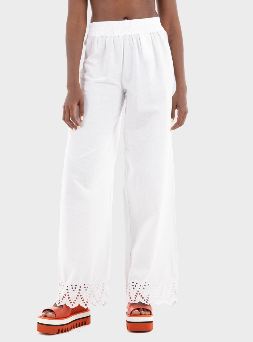 Only Paula Tulum Embroidery Pull-Up Pants - White