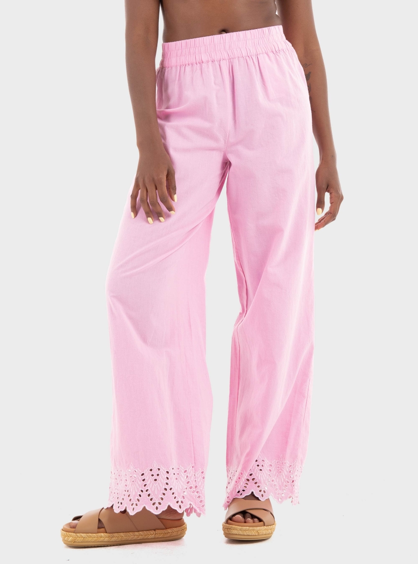 Only Paula Tulum Embroidery Pull-Up Pants - Fuchsia