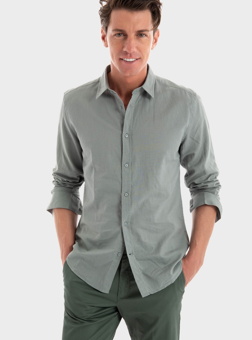 Antony Morato Alicante Slim Fit Linen Blend Shirt - Dark Olive Green