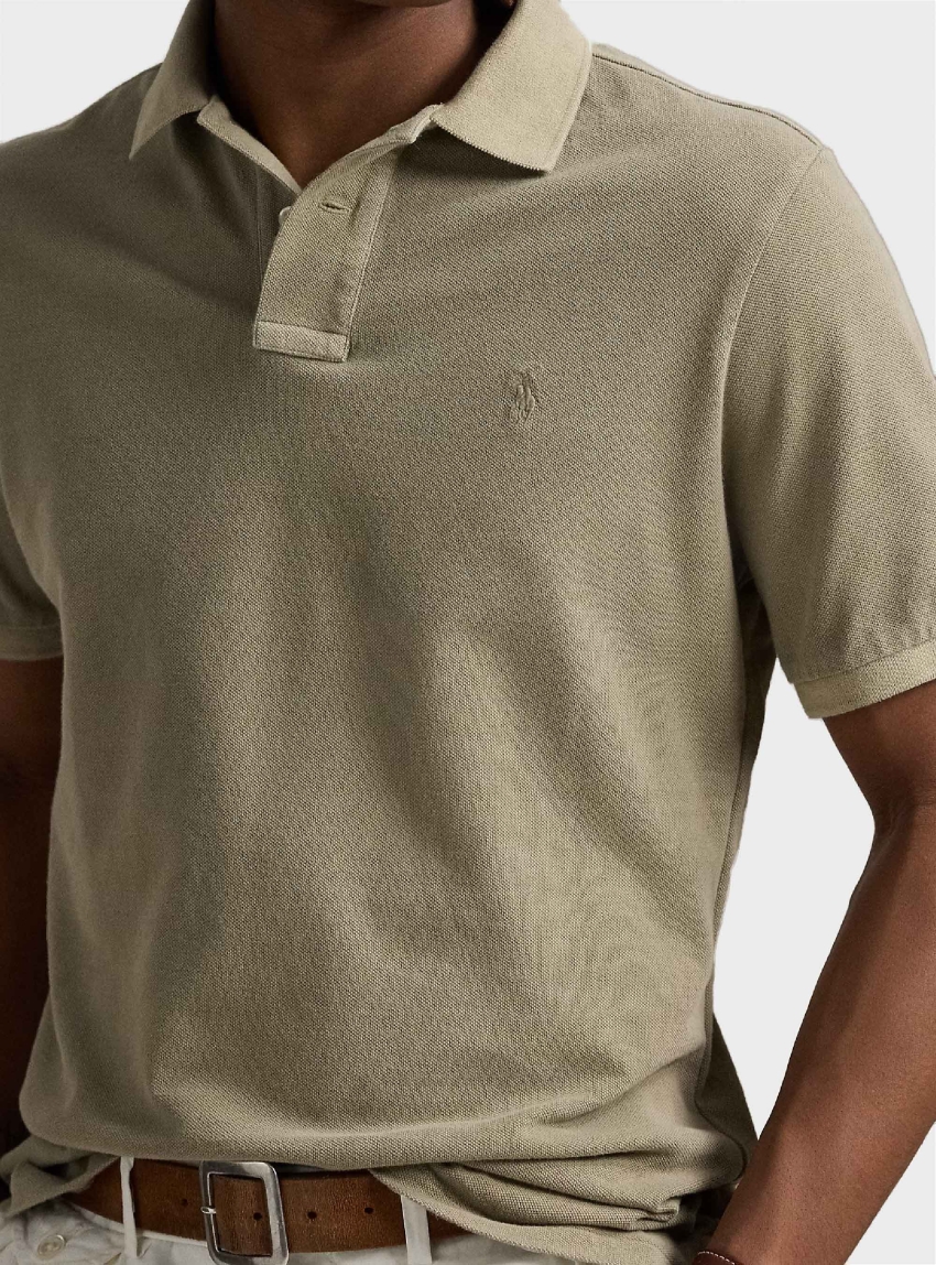 Polo Ralph Lauren Custom Slim Mineral-Dyed Mesh Polo Shirt - Olive 